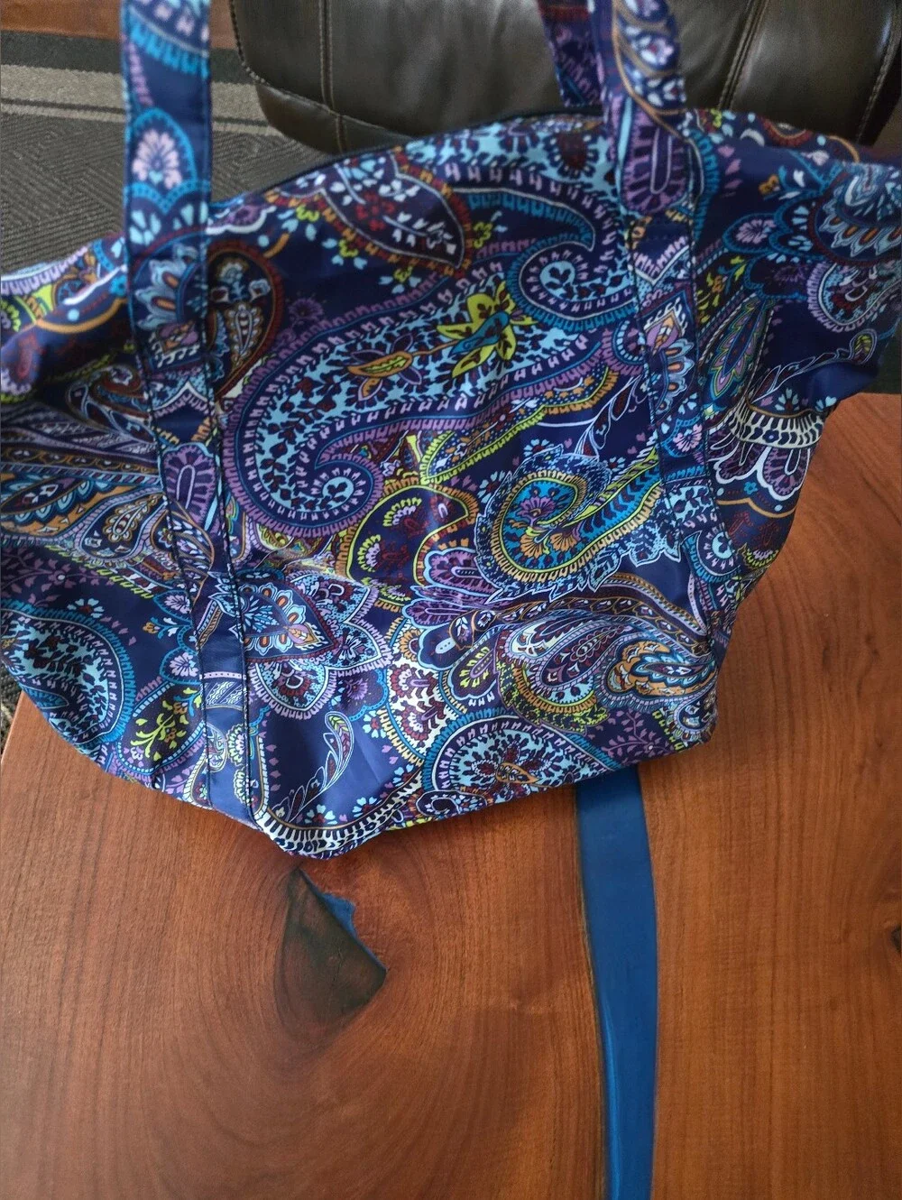 Stylish Navy Paisley Tote Bag - Lightweight Everyday Carry 15 X 20 X7 Inches